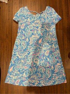 Lilly Pulitzer Blue Paisley Shift Dress with Pink & Cream Accents
